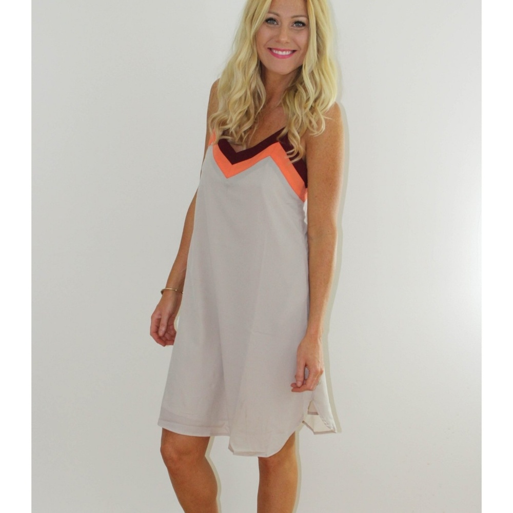 Chevron strip taupe summer sun dress